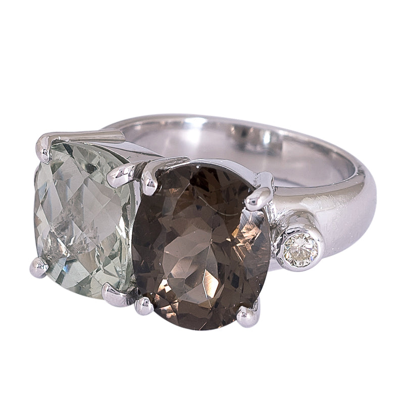 Ring - Green Quartz, Smokey Quartz and Diamond | Singhvi Jewels