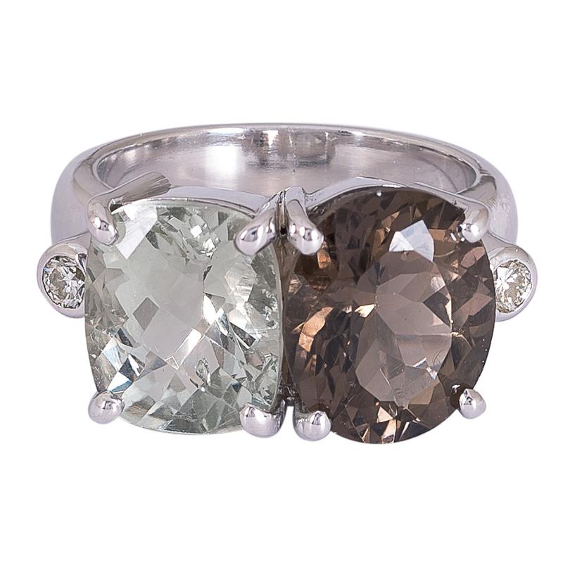 Ring- Green Quartz, Smokey Quartz and Diamond (272FS) | Singhvi Jewels