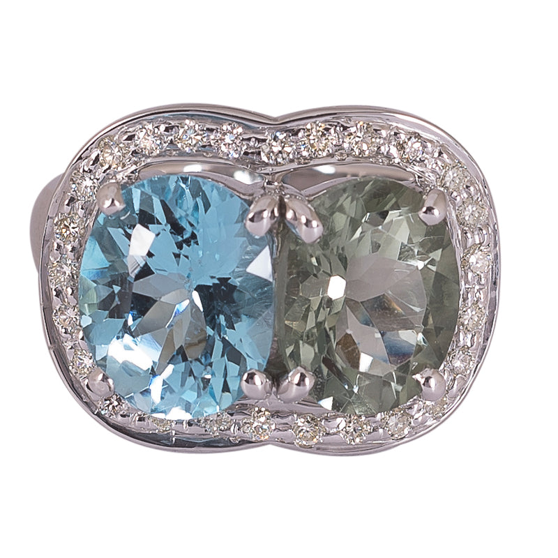 Ring - Green Quartz, Blue Topaz and Diamond | Singhvi Jewels