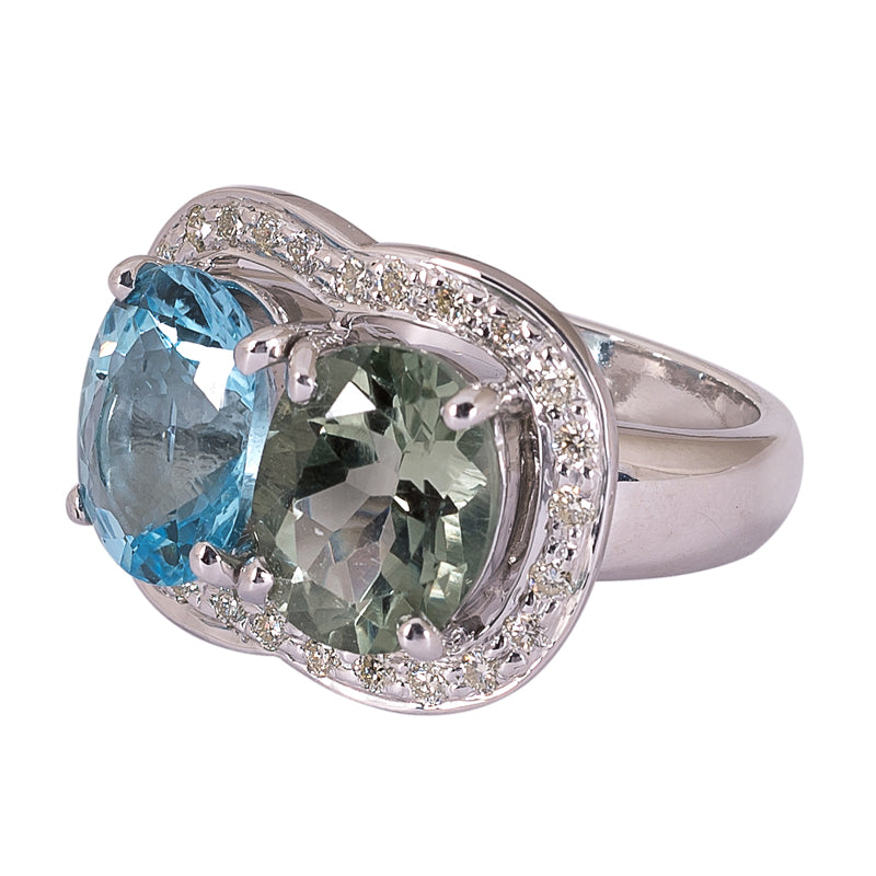 Ring - Green Quartz, Blue Topaz and Diamond | Singhvi Jewels