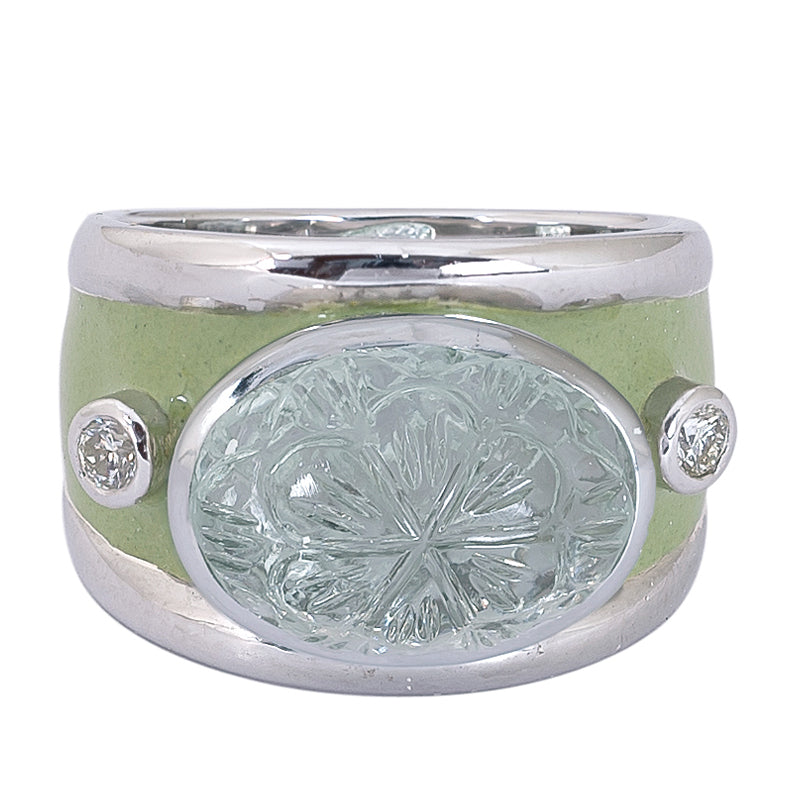 Ring - Green Quartz and Diamond (Enamel) | Singhvi Jewels