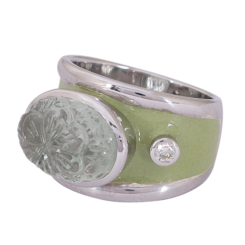Ring - Green Quartz and Diamond (Enamel) | Singhvi Jewels