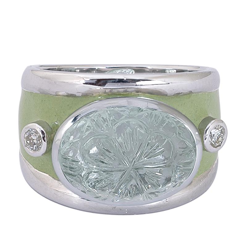 Ring- Green Quartz and Diamond (Enamel) (272IS) | Singhvi Jewels