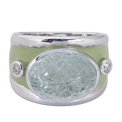 Ring- Green Quartz and Diamond (Enamel)  (272IS)
