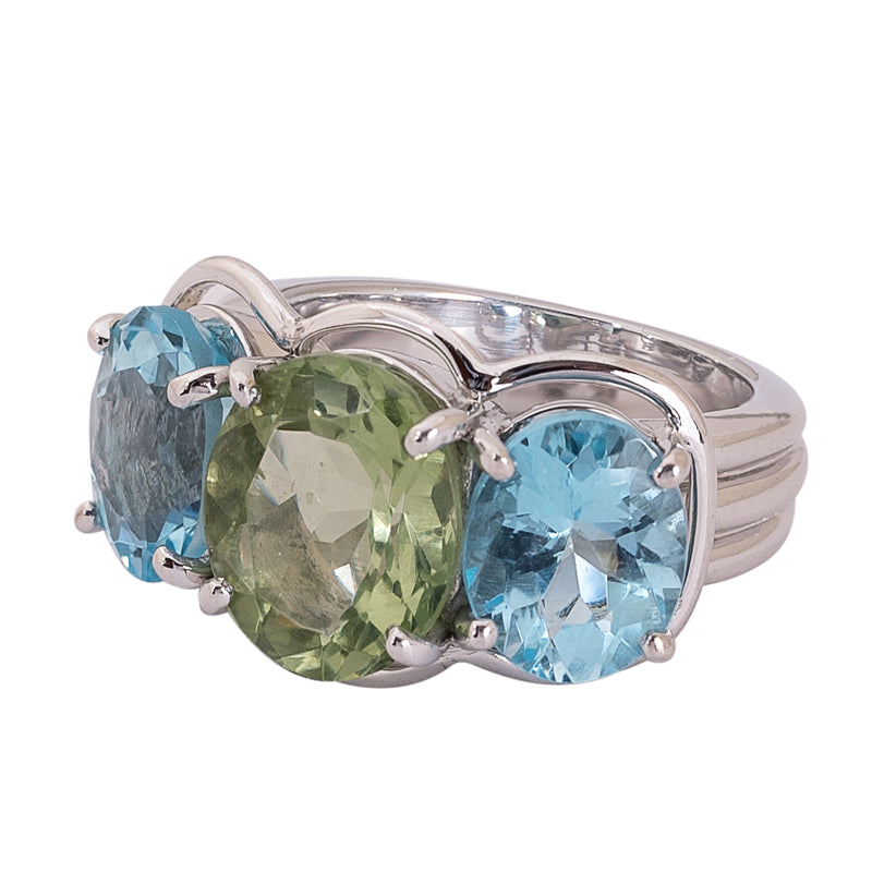 Ring- Green Quartz and Blue Topaz