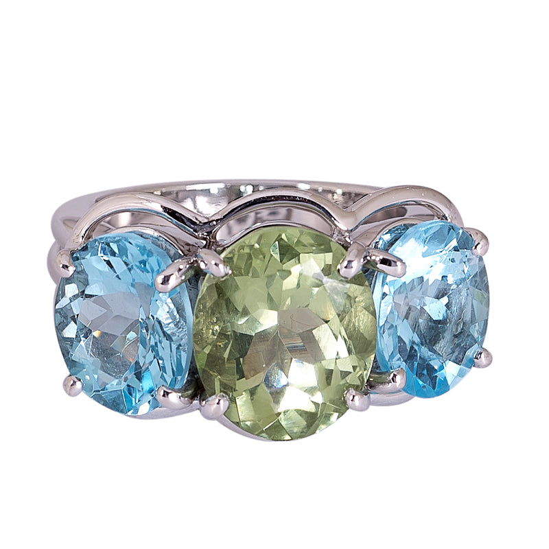 Ring- Green Quartz and Blue Topaz