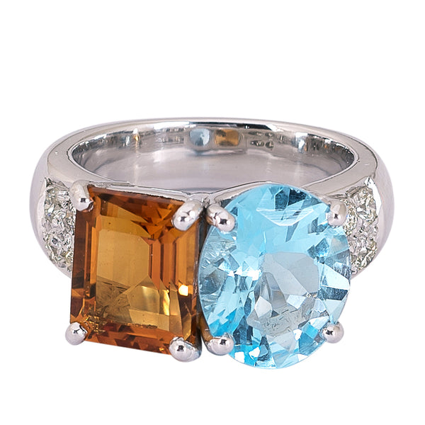 Ring Blue Topaz Citrine and Diamond Singhvi Jewels