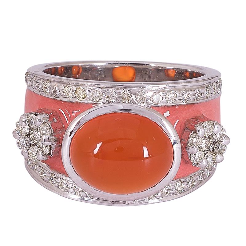 Ring- Cornelian and Diamond (Enamel) (272NS) | Singhvi Jewels