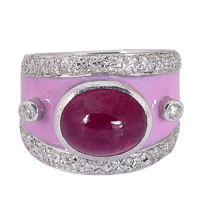 Ring- Glass Filled Ruby and Diamond (Enamel)