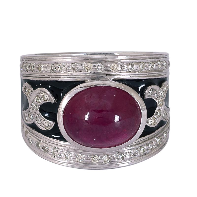 Ring- Glass Filled Ruby and Diamond (Enamel) (272QS) | Singhvi Jewels