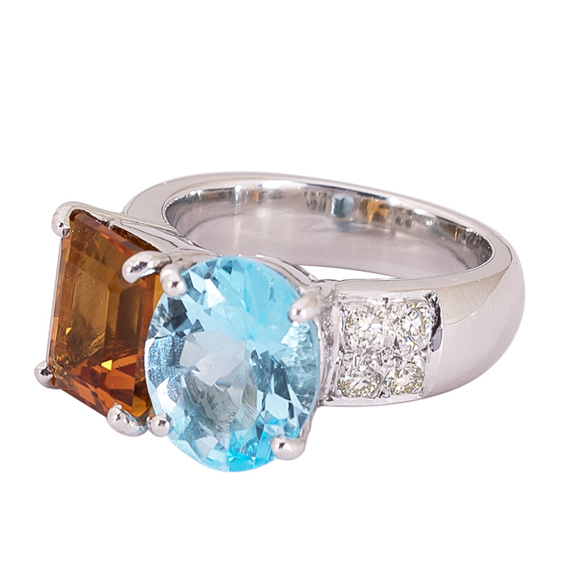 Ring- Blue Topaz, Citrine and Diamond