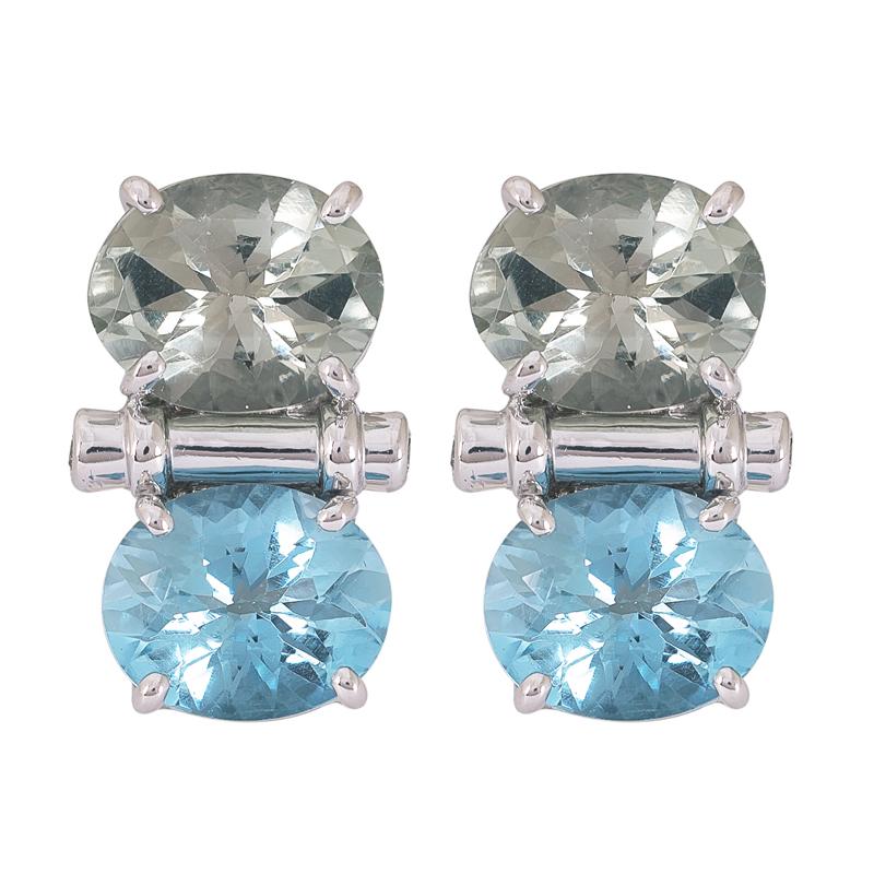 Earrings- Blue Topaz, Green Quartz and Diamond
