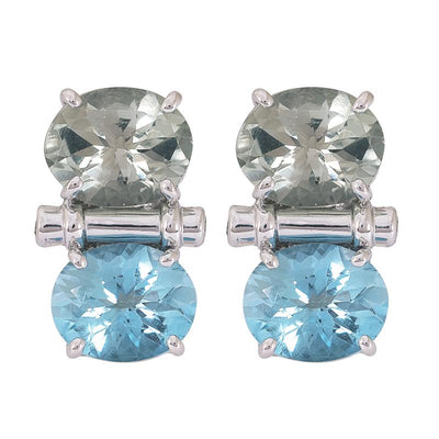 Earrings- Blue Topaz, Green Quartz and Diamond  (273AS)