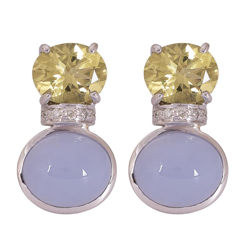 Earrings- Lemon Quartz, Chalcedony and Diamond