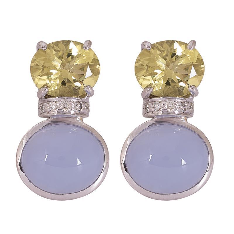 Repair - Earrings - Lemon Quartz, Chalcedony and Diamond (273CS) | Singhvi Jewels