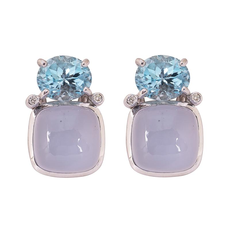 Earrings- Blue Topaz, Chalcedony and Diamond (273ES) | Singhvi Jewels