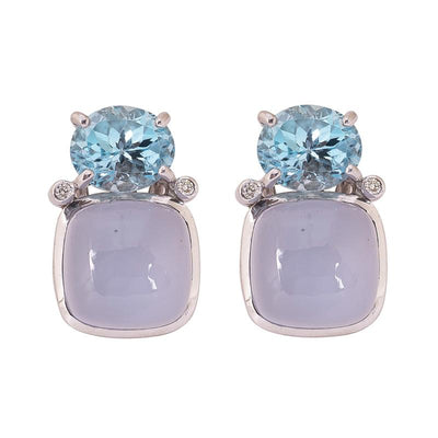 Earrings- Blue Topaz, Chalcedony and Diamond  (273ES)