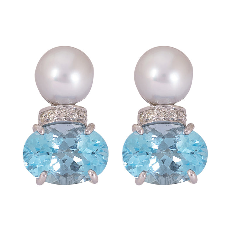 Earrings- Pearl, Blue Topaz and Diamond