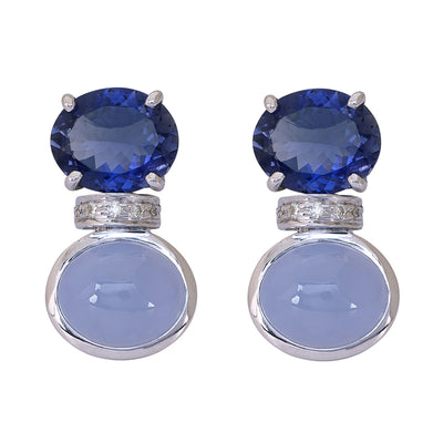 Earrings - Iolite, Chalcedony And Diamond
