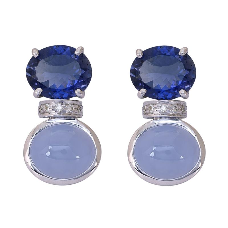 Earrings- Iolite, Chalcedony and Diamond (273IS) | Singhvi Jewels