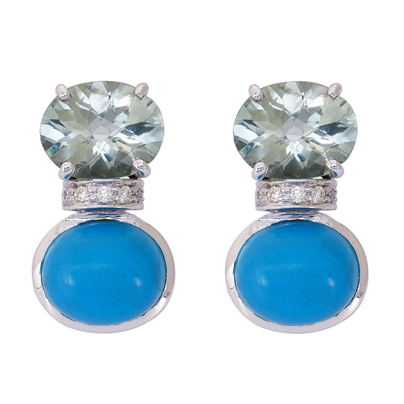 Earrings - Green Quartz, Turquoise and Diamond | Singhvi Jewels