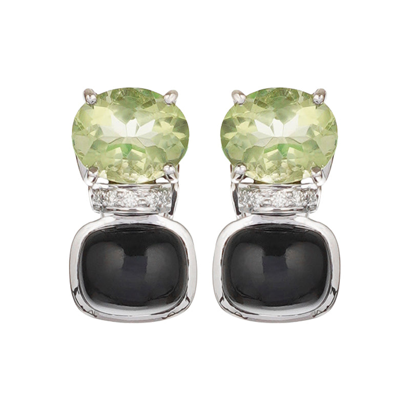 Earrings - Black Onyx, Green Quartz and Diamond | Singhvi Jewels