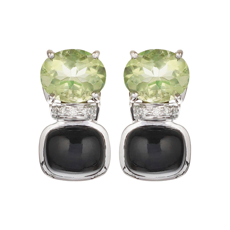 Earrings - Black Onyx, Green Quartz And Diamond