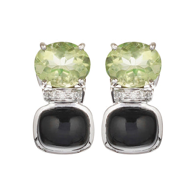 Earrings - Black Onyx, Green Quartz And Diamond