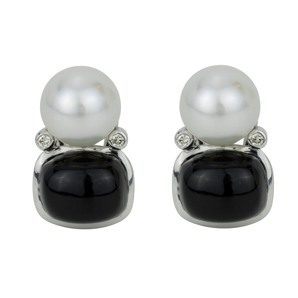 Earrings- Black Onyx, South Sea Pearl And Diamond