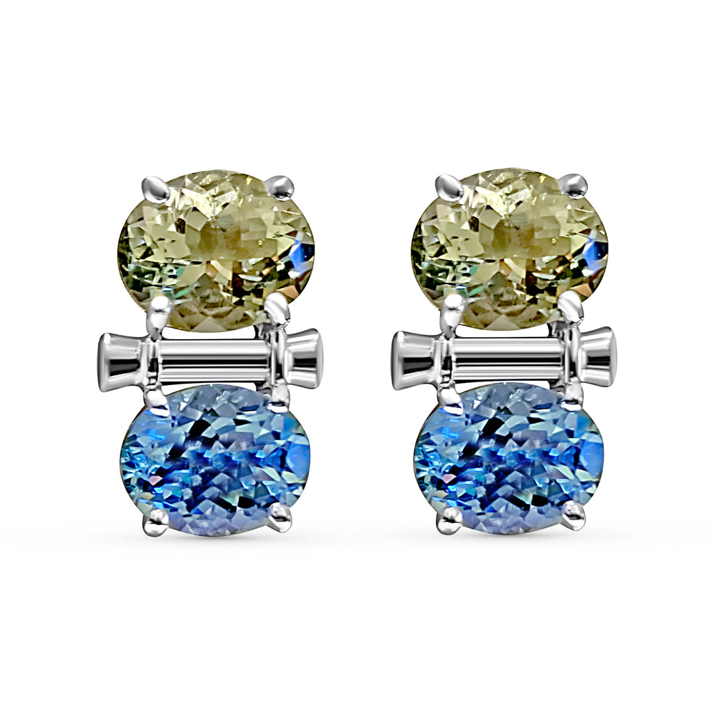 Earrings- Blue Topaz, Green Quartz and Diamond