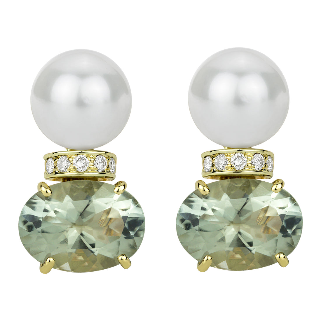 Earrings - South Sea Pearl, Green Quartz and Diamond | Singhvi Jewels