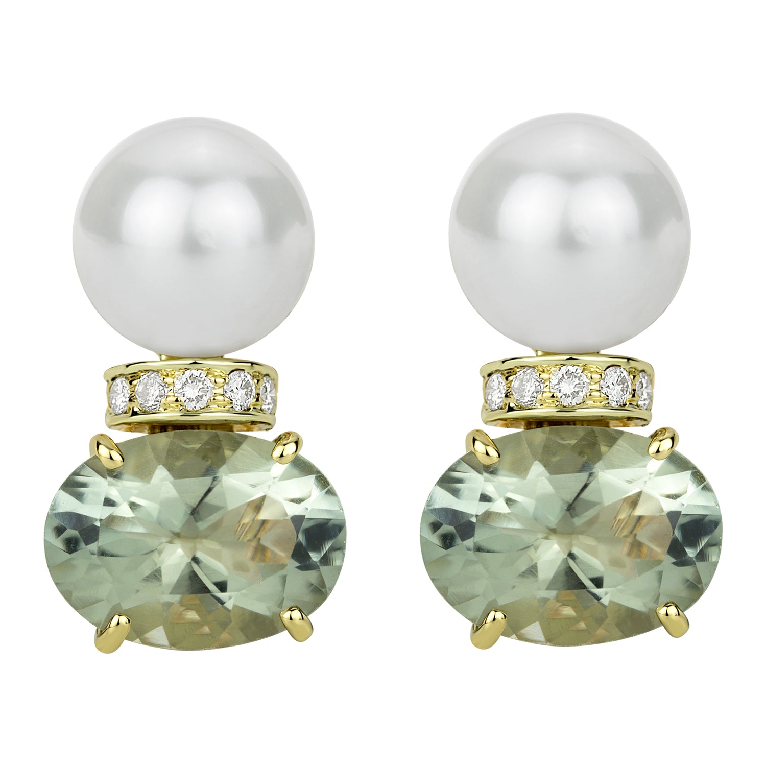 Earrings - South Sea Pearl, Green Quartz and Diamond | Singhvi Jewels