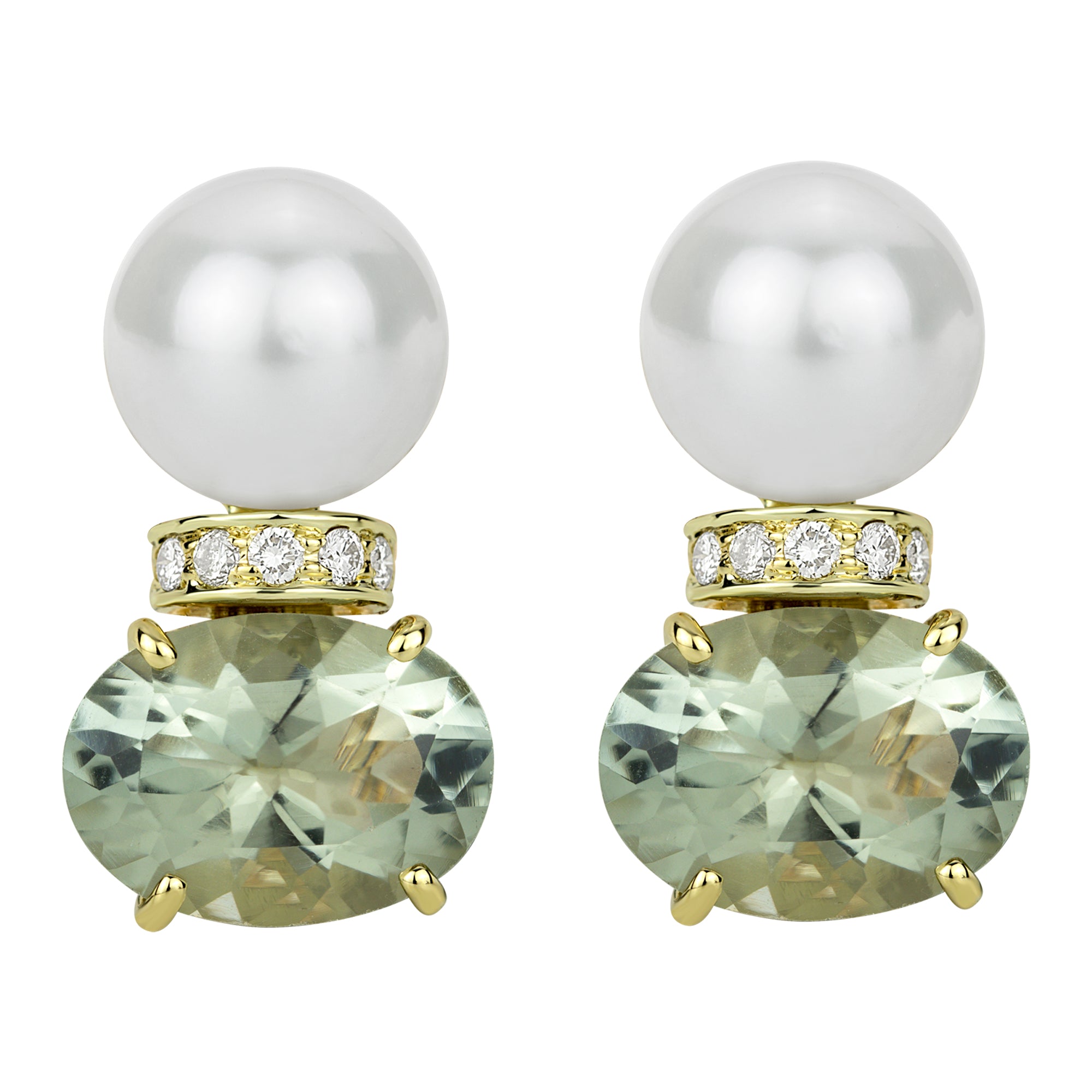 Earrings - South Sea Pearl, Green Quartz and Diamond | Singhvi Jewels