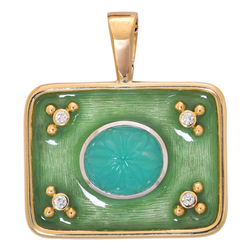 Pendant - Chrysoprase and Diamond (Enamel) | Singhvi Jewels