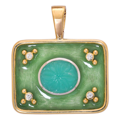 Pendant - Chrysoprase And Diamond (Enamel)