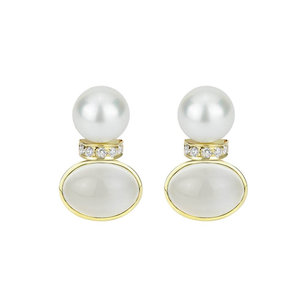 Earrings - Southsea Pearl, Moonstone And Diamond