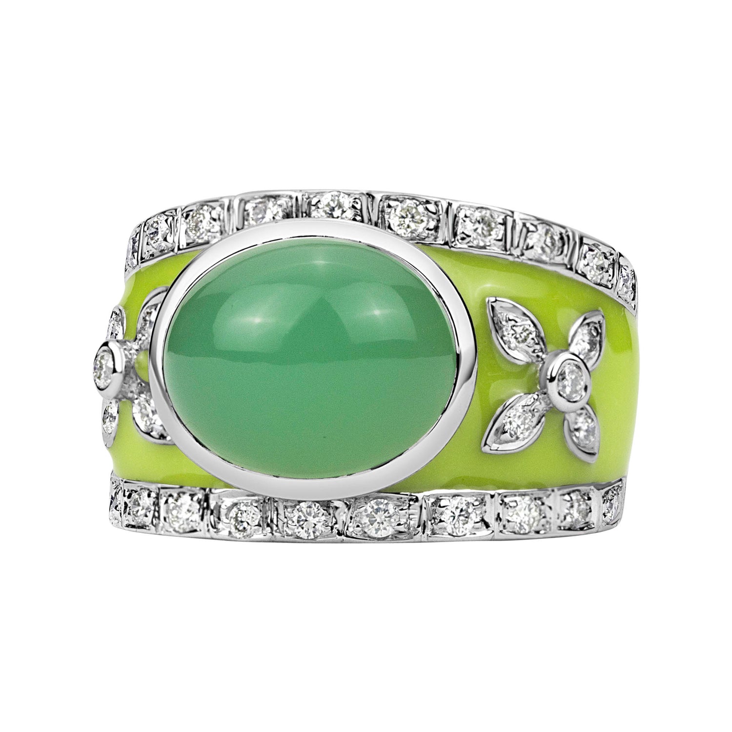 Ring - Chrysoprase And Diamond (enamel) | Singhvi Jewels