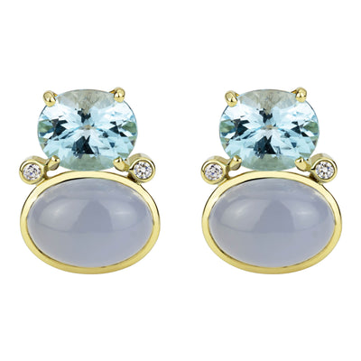 Earrings - Blue Topaz, Chalcedony And Diamond (2301B)