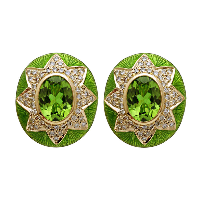 Earrings-peridot And Diamond (enamel)