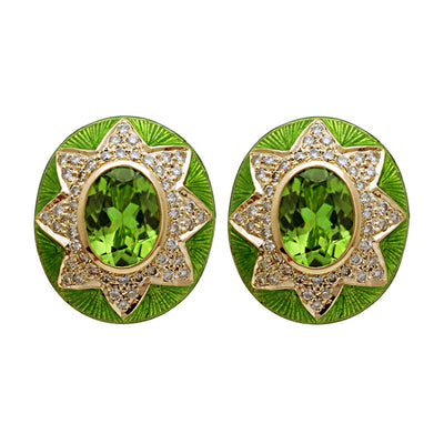 Earrings-peridot And Diamond (enamel) (1119I)
