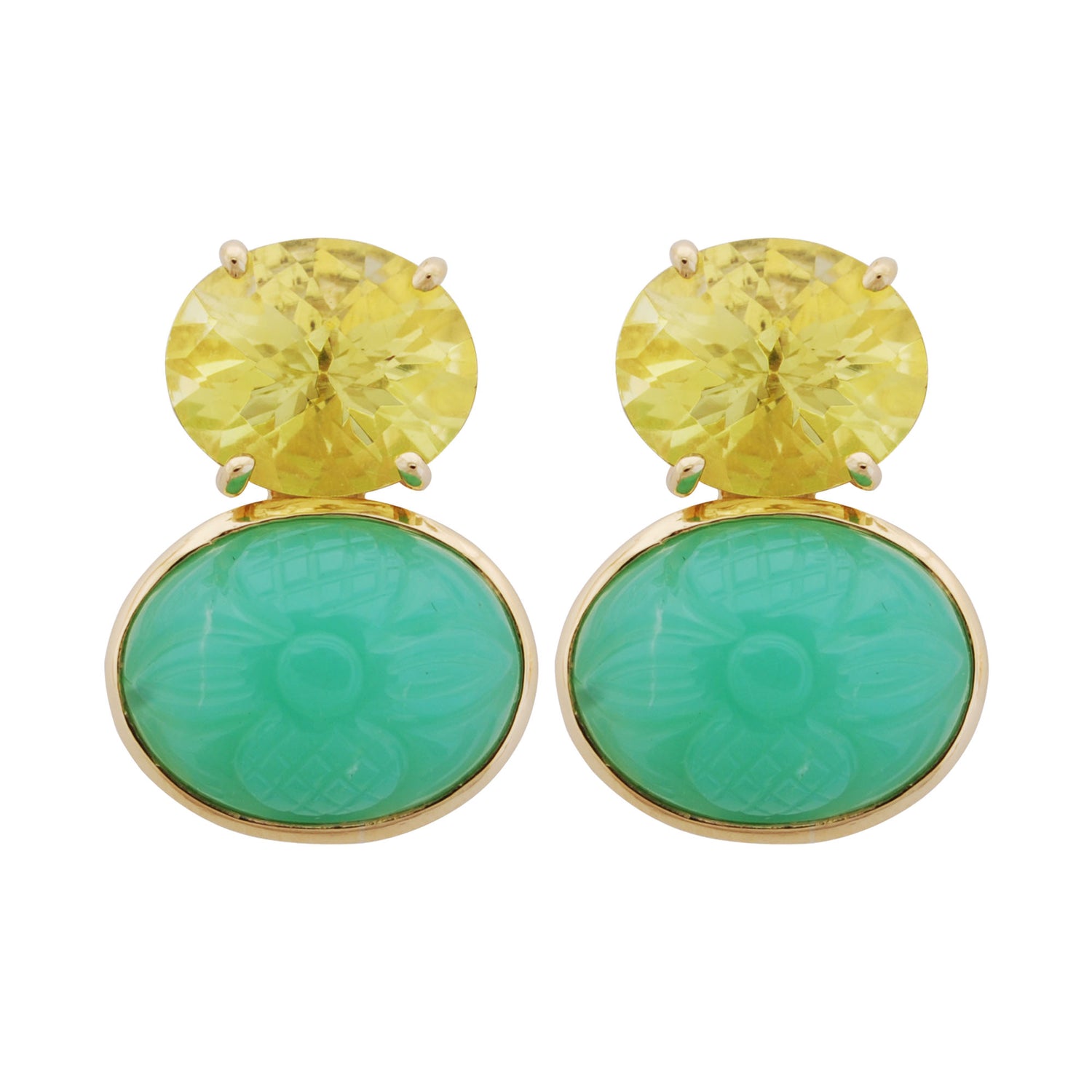 Earrings- Chrysoprase And Lemon Quartz (1856K) | Singhvi Jewels