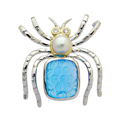 Brooch - Blue Topaz, South Sea Pearl And Diamond