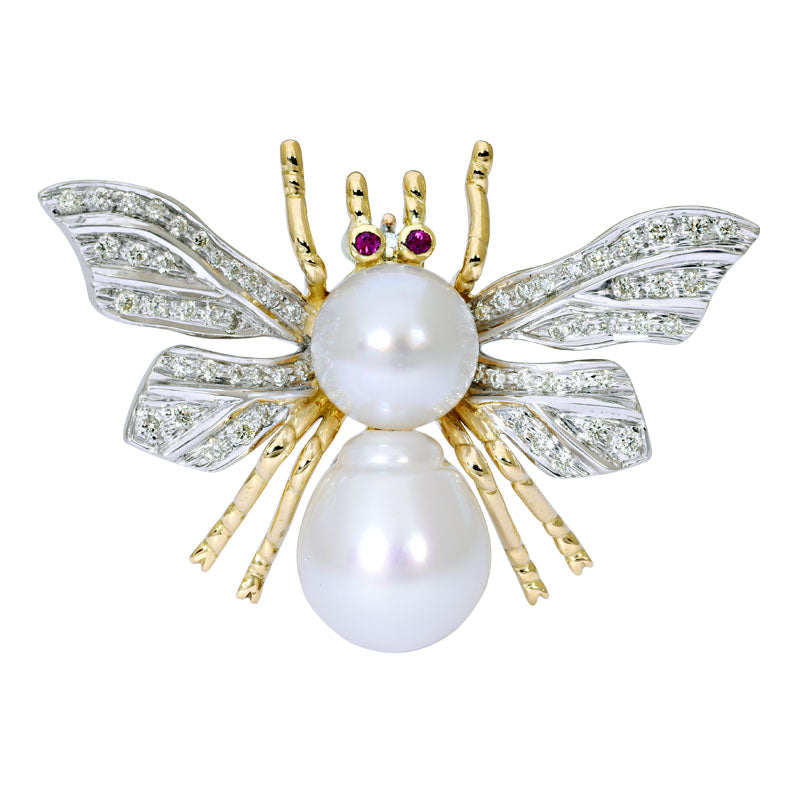 Brooch - Ruby, South Sea Pearl and Diamond | Singhvi Jewels
