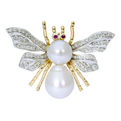 Brooch - Ruby, South Sea Pearl And Diamond
