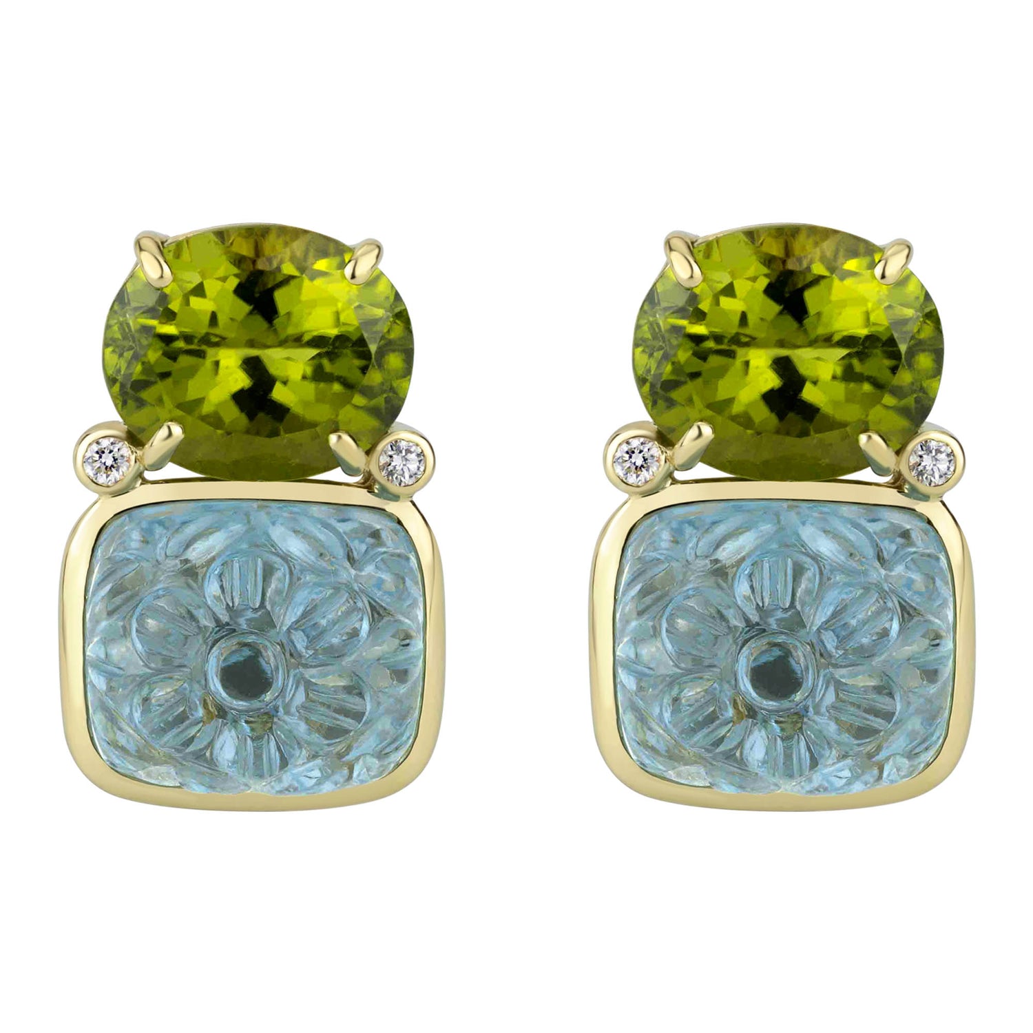 Earrings - Peridot, Blue Topaz And Diamond (2307E) | Singhvi Jewels