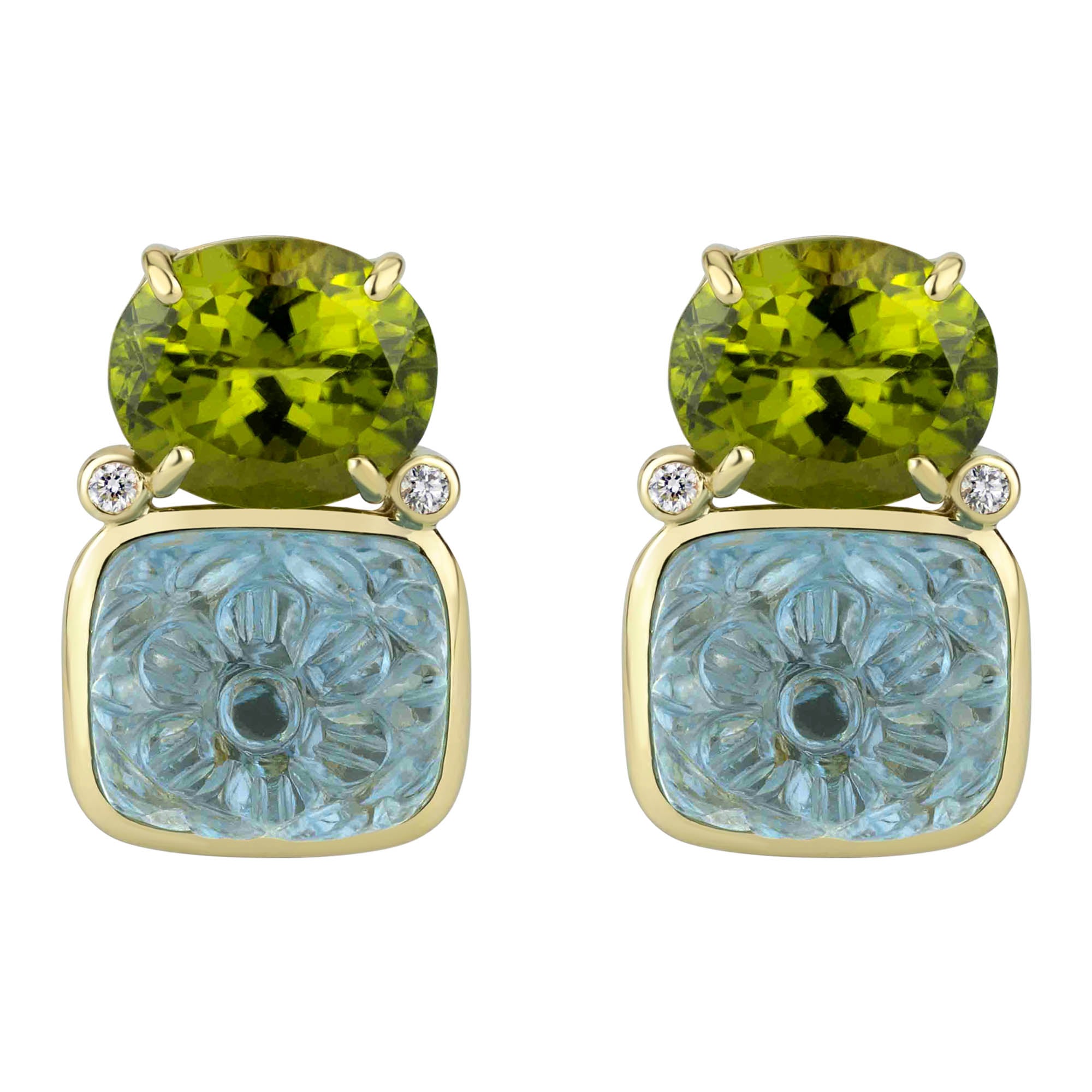 Earrings - Peridot, Blue Topaz And Diamond (2307E) | Singhvi Jewels