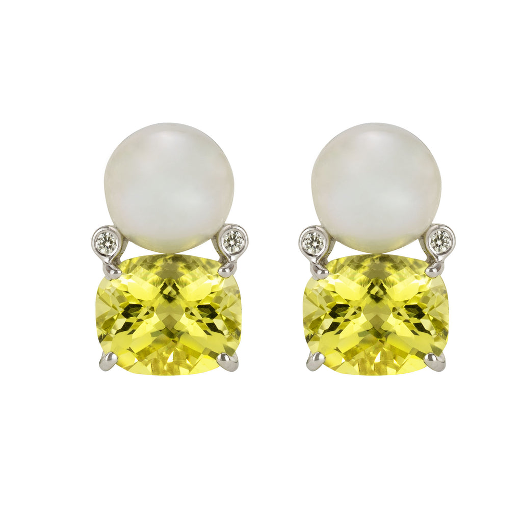 Earrings - South Sea Pearl, Lemon Quartz And Diamond