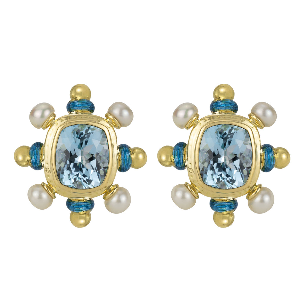 Earrings - Blue Topaz And Pearl (enamel)