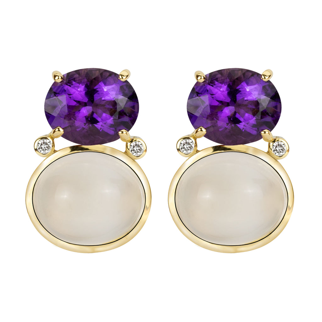 Earrings - Amethyst, Moonstone And Diamond