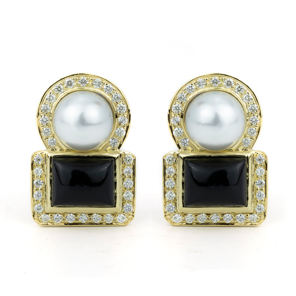Earrings - South Sea Pearl, Black Onyx And Diamond